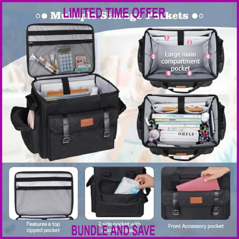 Rolling Teacher Tote Bag with Wheels, Padded Laptop Compartment, Insulated Lunch